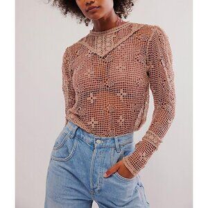 NWT Free People Only The Best Bodysuit Knit Crochet Long Sleeve Boho Top XS